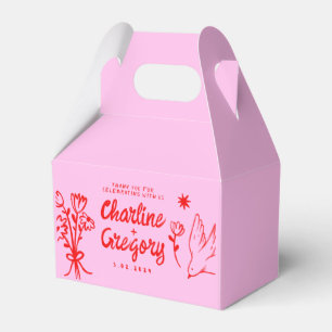 Retro Pink and Red Wavy  Handwriting Wedding Favour Box