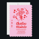 Retro Pink and Red Wavy  Handwriting Wedding Invitation<br><div class="desc">Retro Pink and Red Handwriting Wedding invitation</div>