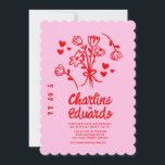 Retro Pink and Red Wavy  Handwriting Wedding Invitation<br><div class="desc">Retro Pink and Red Handwriting Wedding invitation</div>