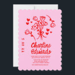 Retro Pink and Red Wavy  Handwriting Wedding Invitation<br><div class="desc">Retro Pink and Red Handwriting Wedding invitation</div>