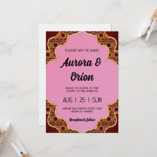 retro pink and red wedding invitation