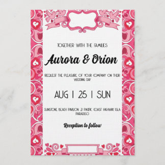 retro pink and red wedding invitation