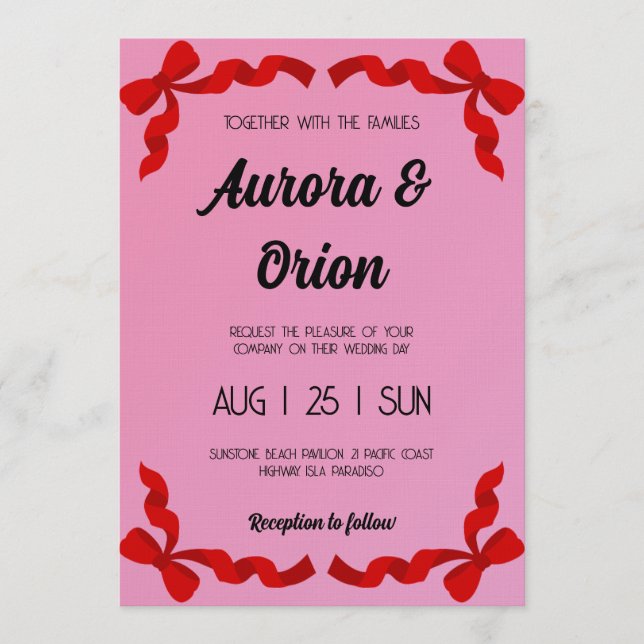 retro pink and red wedding invitation (Front)