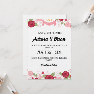 retro pink and red wedding invitation