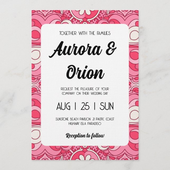 retro pink and red wedding invitation (Front)