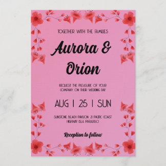 retro pink and red wedding invitation