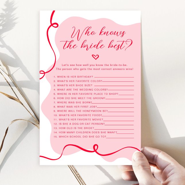 Retro pink and red Who knows the bride best game (Creator Uploaded)