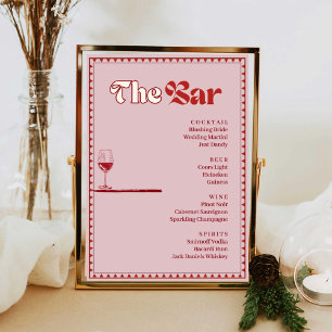 Retro Pink and Red wine Bar Drink Menu Poster