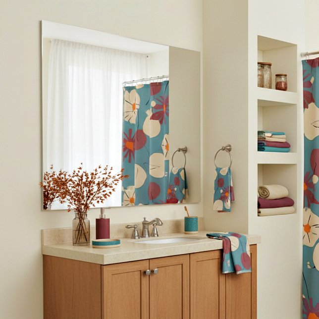 Retro pink and white flowers bath towel set (Creator Uploaded)