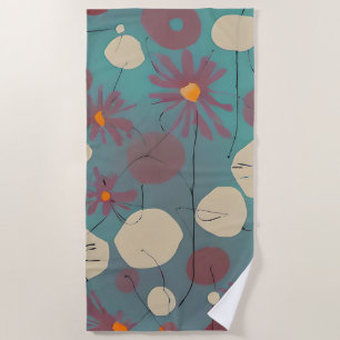 Retro pink and white flowers beach towel