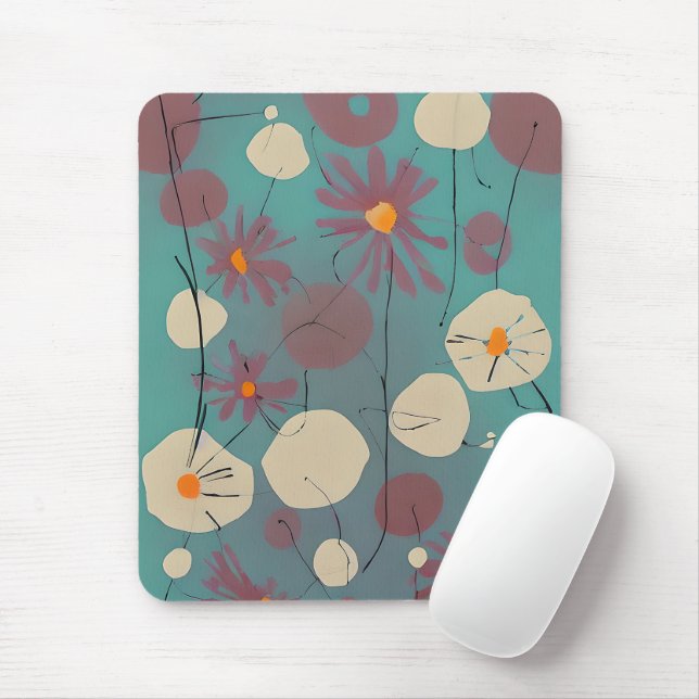 Retro pink and white flowers mouse pad (With Mouse)