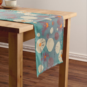 Retro pink and white flowers  short table runner