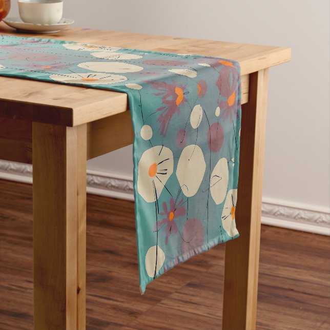 Retro pink and white flowers  short table runner (In Situ)
