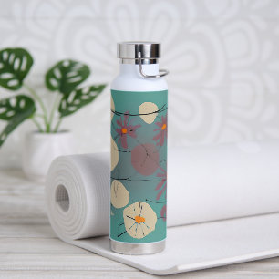 Retro pink and white flowers water bottle