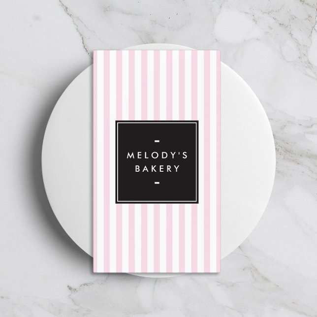 Retro Pink and White Stripes Bakery Business Card (Creator Uploaded)