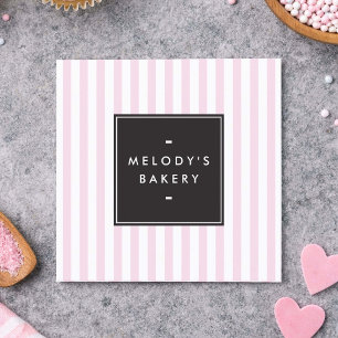 Retro Pink and White Stripes Bakery Square Business Card