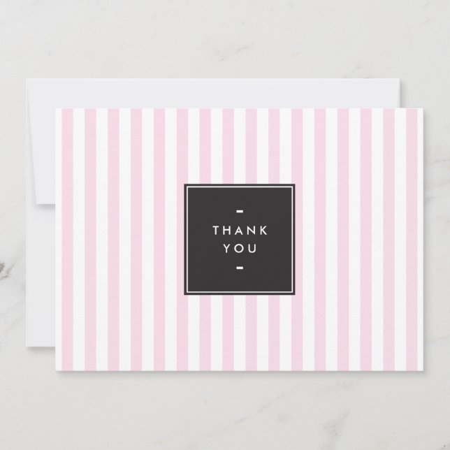 Retro Pink and White Stripes Thank You Card (Front)