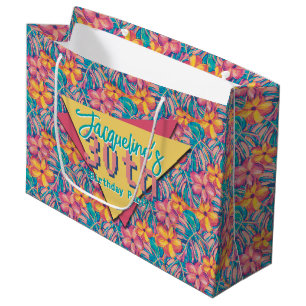 Retro Pink and Yellow Floral Birthday Large Gift Bag