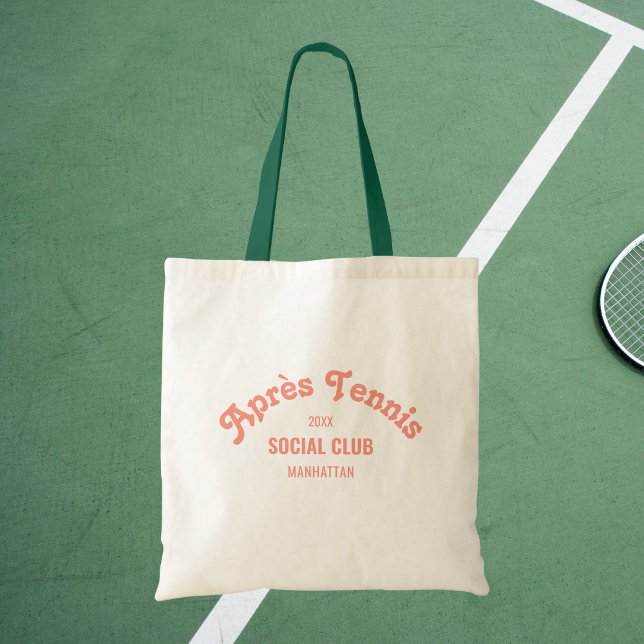 Retro Pink Après Tennis Social Club Green Handle Tote Bag (Creator Uploaded)
