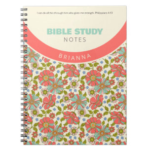 Retro Pink & Aqua Floral Personalised Notebook
