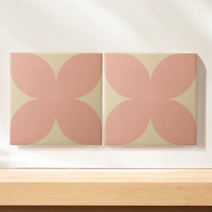 Retro Pink & Beige Floral Petal Mid Century Modern Ceramic Tile