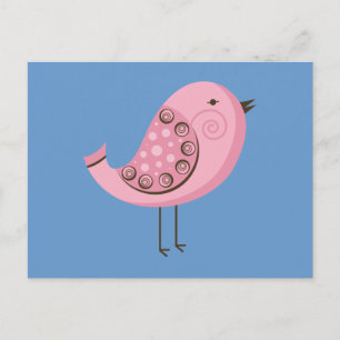 Retro Pink Bird Postcard