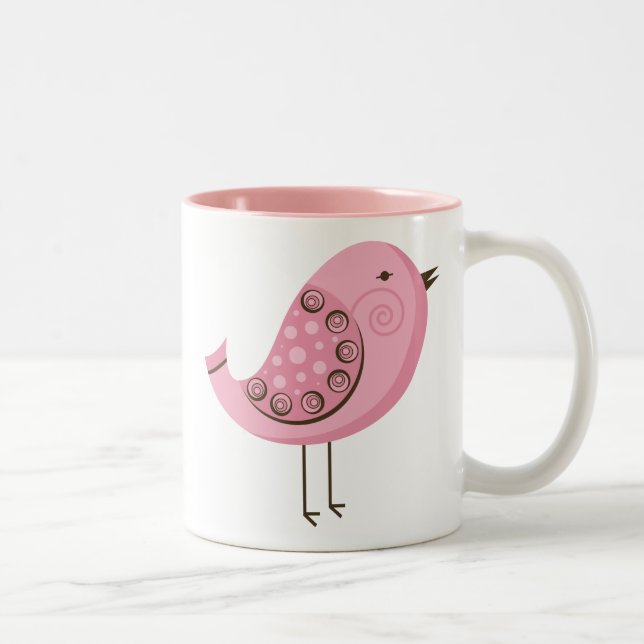 Retro Pink Bird Two-Tone Coffee Mug (Right)