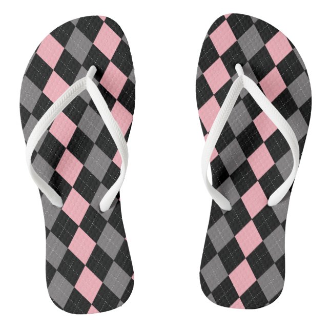 Retro Pink Black Grey Argyle Thongs (Footbed)