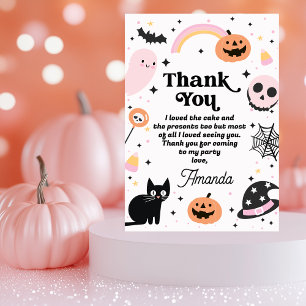 Retro Pink Black Halloween Birthday Thank You Card