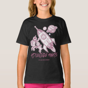 Retro Pink Black Space Travel Rocket Astronaut T-Shirt