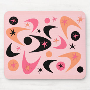 Retro Pink & Black Starburst Boomerang Mouse Pad