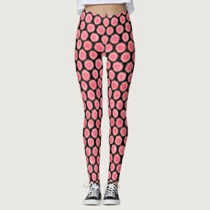 Retro Pink Black Surreal Sunflower Pattern Yoga Leggings
