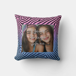 Retro Pink Blue Gradient Zebra Stripe Photo Frame Cushion