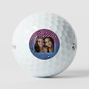 Retro Pink Blue Gradient Zebra Stripe Photo Frame Golf Balls