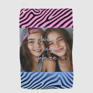 Retro Pink Blue Gradient Zebra Stripe Photo Frame Golf Towel