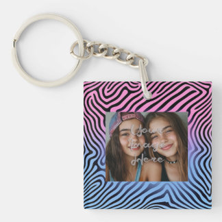 Retro Pink Blue Gradient Zebra Stripe Photo Frame Key Ring