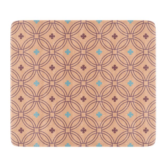 Retro Pink & Blue Interlocking Geometric Pattern Cutting Board (Front)
