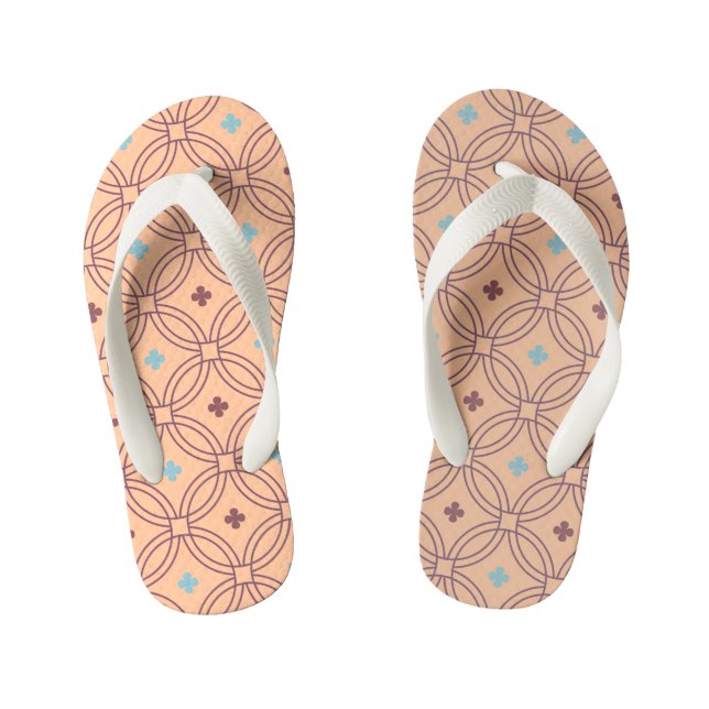 Retro Pink & Blue Interlocking Geometric Pattern Kid's Thongs (Footbed)