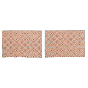 Retro Pink & Blue Interlocking Geometric Pattern Pillowcase