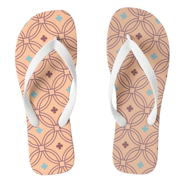 Retro Pink & Blue Interlocking Geometric Pattern Thongs (Footbed)