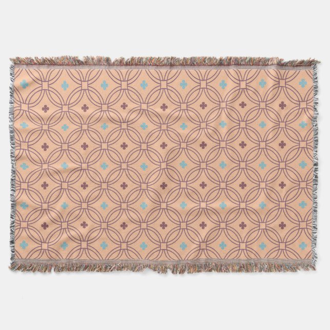 Retro Pink & Blue Interlocking Geometric Pattern Throw Blanket (Front)
