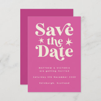 Retro Pink Boho Simple Save the Date Card