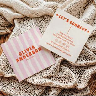 Retro Pink Bold 70's Boho Groovy Girly Trendy Square Business Card