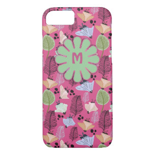Retro Pink Botanical Flowers Monogram iPhone 8/7 Case