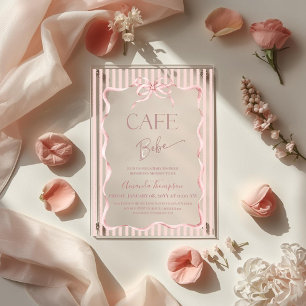 Retro Pink Bow Cafe Bebe Girl Coffee Baby Shower Acrylic Invitations