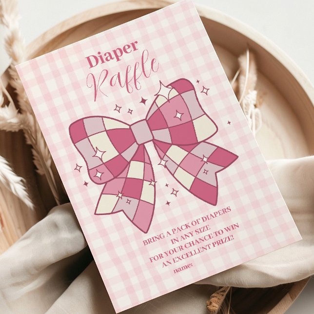 Retro Pink Bow Girl Baby Shower Raffle Diapper Enclosure Card (Creator Uploaded)