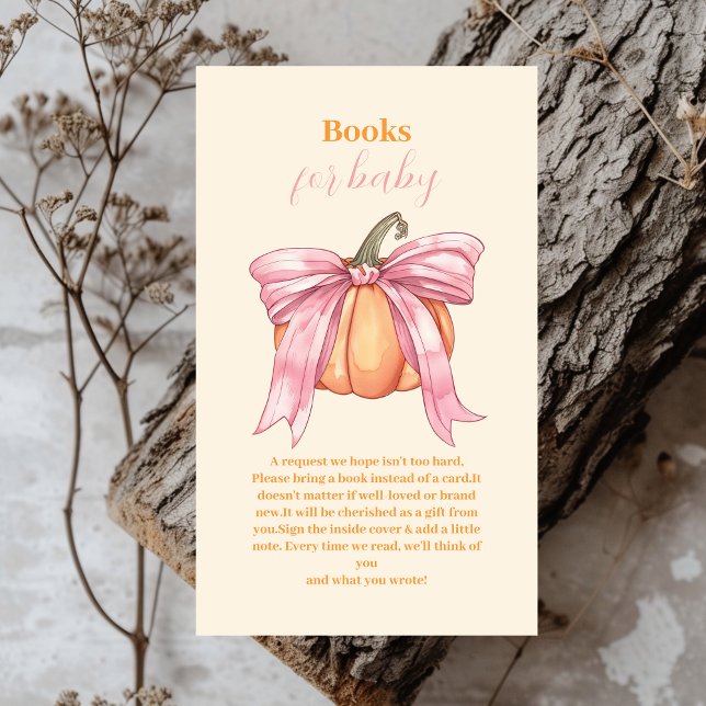 Retro Pink Bow Pumpkin Baby Shower Books for Baby Enclosure Card (Creator Uploaded)