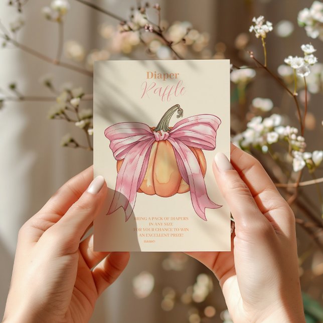 Retro Pink Bow Pumpkin Baby Shower Diaper Raffle Enclosure Card (Creator Uploaded)