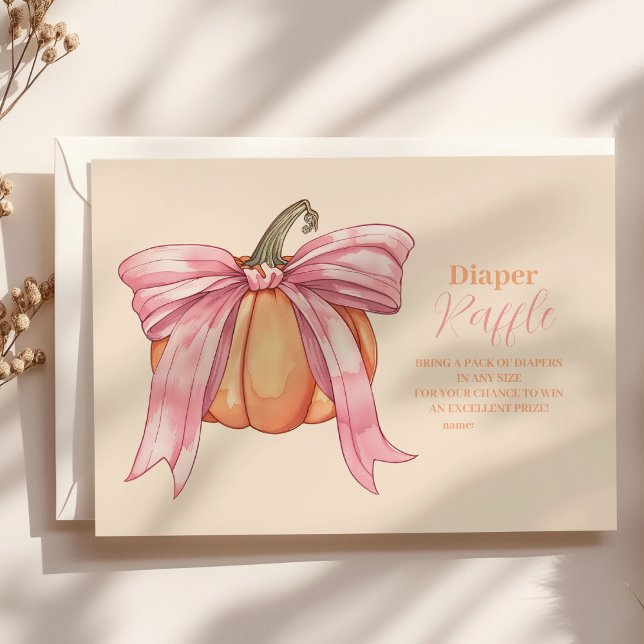 Retro Pink Bow Pumpkin Baby Shower Diaper Raffle Enclosure Card (Creator Uploaded)