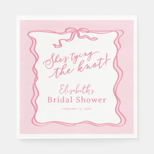 Retro Pink Bow She's Tying the Knot  Napkin (Front)